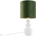 QAZQA Design bordlampe hvid fløjlsskærm grøn med guld 25 cm - Alisia