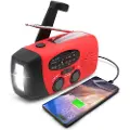 Uniq Emergency radio - Hand Crank - Solar cells - 2000mAh Powerbank - SOS Light - AM/FM - Rød