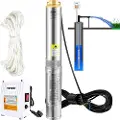 Vevor Dykpumpe til dyb brønd, 550W 230V/50Hz, 35L/min 108 m vandstand, sandafvisende <5%, 20 m elkabel, 7,6 cm rustfri stålvandpumper til industriel, kunstvanding og hjemmebrug, IP68 vandtæt