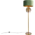 QAZQA Smart gulvlampe guld 145 cm med skærm grøn inkl. Wifi A60 - Botanica