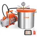 Vevor 3 gallon vakuumkammer og 3,5 CFM pumpesæt, hærdet glas låg Vakuumafgasningskammersæt, enkelttrins vakuumpumpe med 250 ml olieflaske, til stabilisering af træ, afgasning af silikoner, epoxy