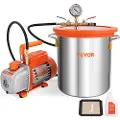 Vevor 5 gallon vakuumkammer og 3,5 CFM pumpesæt, hærdet glas låg Vakuumafgasningskammersæt, enkelttrins vakuumpumpe med 250 ml olieflaske, til stabilisering af træ, afgasning af silikoner, epoxy