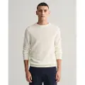 Gant Ganttil mænd. 8040521 Jumper med rund hals i råhvid bomuldspiqué (S), Casual, Lange ærmer