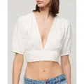 Superdry Superdrytil kvinder. W6011858A Kortærmet top med blondekant Ibiza hvid (M), Casual, Bomuld, Korte ærmer