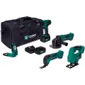 Vonroc Værktøjssæt VPower 20V | Boremaskine, Stiksav, Multiværktøj, Vinkelsliber, LED-lampe | Inkl. 4 maskiner, 2x 4.0Ah akku, oplader og taske