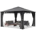 TOOLPORT 4x4m, hardtop havepavillon, inkl. 4 sidegardiner, loft grå