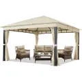 TOOLPORT 4x4m, havepavillon, inkl. 4 sidegardiner, champagnefarvet