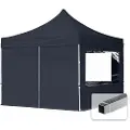 TOOLPORT 3x3m, aluminium, easy-up-pavillon, 4 sidedele, mørkegrå