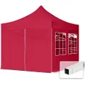 TOOLPORT 3x3m, stål, easy-up-pavillon, 4 sidedele, rød