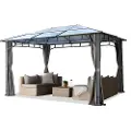 TOOLPORT 3x4m, hardtop havepavillon, inkl. 4 sidegardiner, loft grå