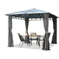 TOOLPORT 3x3m, hardtop havepavillon, inkl. 4 sidegardiner, loft grå