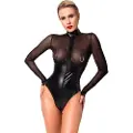Noir Handmade - skinnende bodystocking med gennemsigtige indsatser (sort)