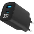 Gembird Universal GaN USB charger with LCD QC 3.0 & POD 30W 2-port - Black
