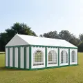 TOOLPORT 4x8m, Partytelt, PVC-teltdug, grøn og hvid, med bundramme