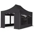 TOOLPORT 3x4,5m, aluminium, easy-up-pavillon, 4 sidedele, sort
