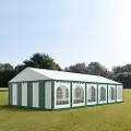 TOOLPORT 6x12m, Partytelt, PVC-teltdug, grøn og hvid, med bundramme