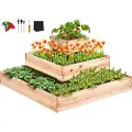 Vevor Højbed, 3,7 x 3,7 x 1,7 fod træplantekasse, udendørs plantekasser med åben bund, til dyrkning af blomster/grøntsager/urter i baghave/have/terrasse/altan, Burlywood