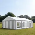TOOLPORT 5x8m, Partytelt, PVC-teltdug, grå-hvid, med bundramme
