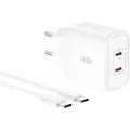 XO USB-oplader med 2xUSB-C PD 50W + USB-C-kabel