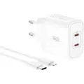 XO USB-oplader med 2xUSB-C PD 50W + USB-C til Lightning-kabel