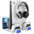 Noname PG-P5S023 Multifunktionel RGB-opladningsstander med køling til Sony PlayStation 5/PlayStation 5 Slim - Hvid