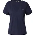 Gant Ganttil kvinder. 4200750 Shield T-shirt med marineblå V-hals (3XL), Casual, Bomuld, Korte ærmer