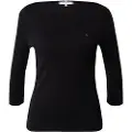 Tommy Hilfiger Tommy Hilfigertil kvinder. WW0WW40589 Sort slim t-shirt med bådhals (L), Casual, Bomuld, 3/4 ærmer
