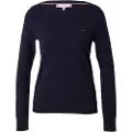 Tommy Hilfiger Tommy Hilfigertil kvinder. WW0WW42050 Navy strikket trøje med bådhals (3XL), Casual, Lange ærmer, Økologisk bomuld, Bæredygtig, Blå
