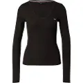 Tommy Hilfiger Tommy Jeanstil kvinder. DW0DW17990 SLIM ESSENTIAL T-SHIRT SORT (XS), Casual, Lange ærmer, Økologisk bomuld, Bæredygtig