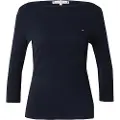Tommy Hilfiger Tommy Hilfigertil kvinder. WW0WW40589 Sort slim t-shirt med bådhals (S), Casual, Bomuld, 3/4 ærmer, Blå