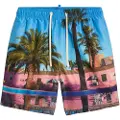 Superdry Superdrytil mænd. M3010233A Badedragt med fotoprint i blåt genbrugsmateriale (S), Badetøj, Bæredygtig, Genanvendt polyester