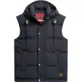 Superdry Superdrytil mænd. M5011708A Quiltet vest med hætte Everest navy (S), Casual, Bæredygtig, Genanvendt nylon, Blå