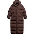 Superdry Superdrytil kvinder. W5011643A Lang quiltet brun hættefrakke med hætte (M), Casual, Polyester