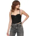 Superdry Superdrytil kvinder. W6011751A Korsettop lavet af satin med sort meshblonde (L), Casual, Polyester, Uden ærmer/stropper