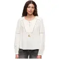 Superdry Superdrytil kvinder. W6011862A Bluse Ibiza hvid (XS), Casual, Lange ærmer, Økologisk bomuld, Bæredygtig