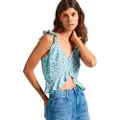 Pepe Jeans Pepe Jeanstil kvinder. PL304799 Hør-top Emilia Blå (L), Casual, Linned, Uden ærmer/stropper