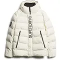 Superdry Superdrytil mænd. M5011902A Quiltet jakke med hætte og hvid bygrafik (XL), Casual, Genanvendt polister, Bæredygtig