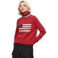Superdry Superdrytil kvinder. W6110538A Strikket pullover med turn-down-krave Americana-rød (XXS), Casual, Bomuld, Lange ærmer