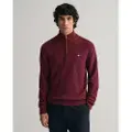 Gant Ganttil mænd. 8030172 Bomuldstrøje med halv lynlås Tekstureret bordeaux (S), Casual, Lange ærmer, Burgund