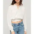 Superdry Lace Trim Smocked Langærmet Bluse