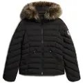 Superdry Superdrytil kvinder. W5011754A Fuji Faux Fur Hood polstret jakke sort (XL), Casual, Polyester