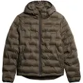 Superdry Superdrytil mænd. M5012045A Brun quiltet frakke med hætte (L), Casual, Genanvendt polister, Bæredygtig