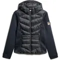 Superdry Superdrytil kvinder. W5011739A Stormstrikket hybridjakke med hætte Navy (S), Casual, Genanvendt polister, Bæredygtig, Blå