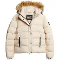 Superdry Superdrytil kvinder. W5011569A Kort quiltet jakke med hætte og imiteret pelskant i grå (L), Casual, Polyester, Bæredygtig