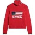 Superdry Superdrytil kvinder. W6110538A Strikket pullover med turn-down-krave Americana-rød (XL), Casual, Bomuld, Lange ærmer