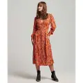 Superdry Printed V Tea Langærmet Midi-kjole