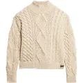 Superdry Superdrytil kvinder. W6110547A Aran beige flettet strikket trøje (XS), Casual, Akryl, Lange ærmer