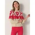 LOIS Jeans Lois Jeanstil kvinder. 452772364 Beige trøje med boxkrave og frynser (L), Casual, Akryl, Lange ærmer