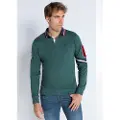 LOIS Jeans Lois Jeanstil mænd. 132393428 LOIS JEANS - Langærmet poloshirt med grønne ærmepatches (S), Casual, Bomuld, Klassisk, Lange ærmer