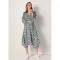 LOIS Jeans Lois Jeanstil kvinder. 447682362 Lang satinkjole med grønne camouflagefolder (XL), Casual, Polyester, Lange ærmer